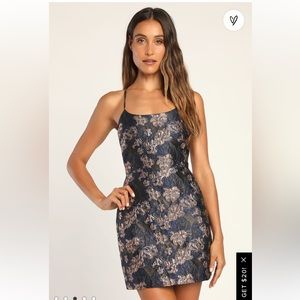 Lulu’s Everlasting Babe Navy Floral Jacquard Lace-Up Mini Dress NWT